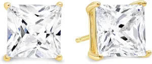 KEZEF Sterling Silver Stud Earrings for Women & Men - 4-Prong Setting Cubic Zirconia Earrings Studs - Premium CZ S925 Hypoallergenic - Available in 14K White and Yellow Gold, Rose Gold - 3mm to 9mm