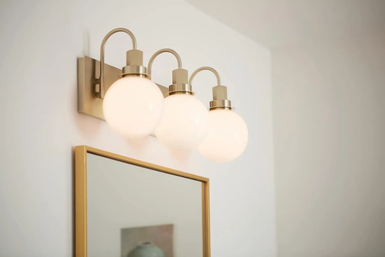 Kichler Hex 3-Light Vanity Light, Modern Light with Opal Glass in Champagne Bronze, Install Up or Down, Damp Rated, for Bathroom Vanity (22.75" x 10.25"), 55151CPZ