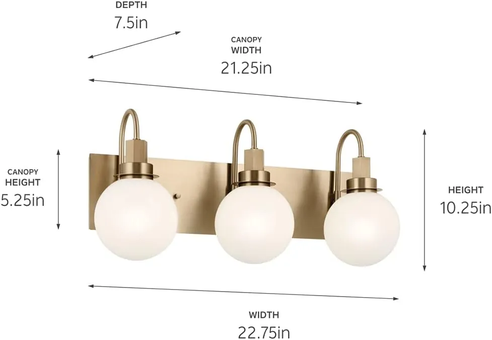 Kichler Hex 3-Light Vanity Light, Modern Light with Opal Glass in Champagne Bronze, Install Up or Down, Damp Rated, for Bathroom Vanity (22.75" x 10.25"), 55151CPZ