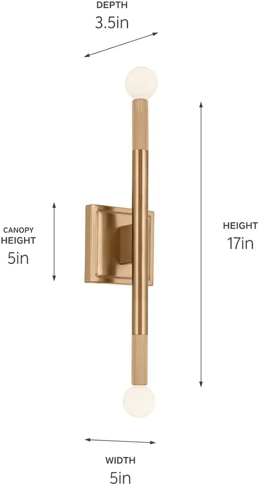 Kichler Odensa 2-Light Vanity, Modern Light in Champagne Bronze, Mount Horizontally or Vertically, for Illuminating Art, TV, Mirrors, Bookshelves, Bed, Vanity, Bar, Nook, Hallways (17" x 5"), 52556CPZ