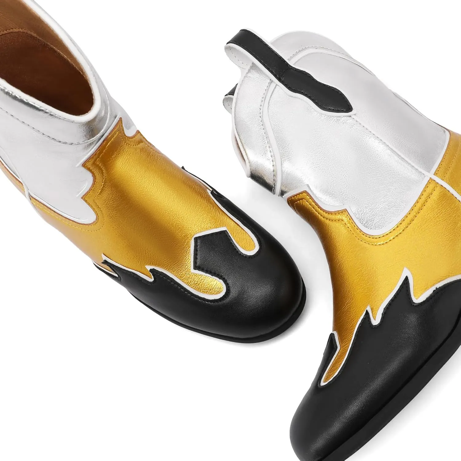 Kids Cowboy Boots Unisex Cowgirl Metallic Western Booties Round Toe Pull on Splicing Riding Ankle Boots for Boys/Girls