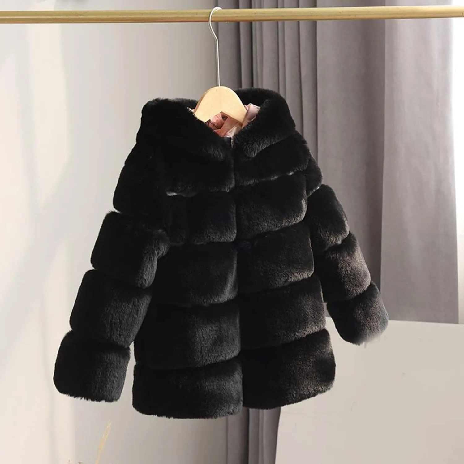 Kids Girls Warm Hooded Faux Fur Fleece Jacket Coat Thick Furry Fuzzy Jacket Outerwear Toddler Girls Winter Overcoat