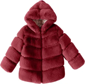 Kids Girls Warm Hooded Faux Fur Fleece Jacket Coat Thick Furry Fuzzy Jacket Outerwear Toddler Girls Winter Overcoat