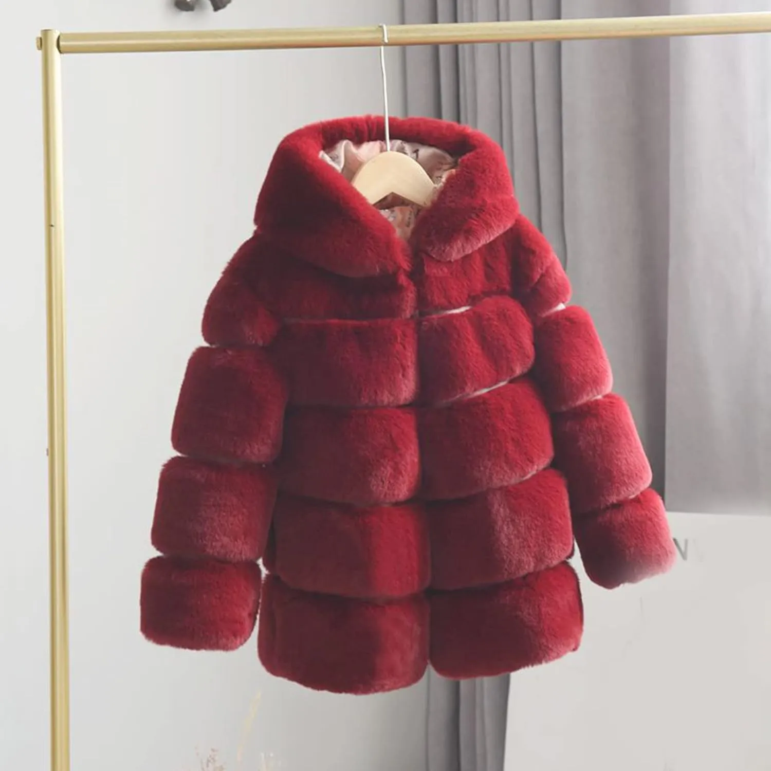 Kids Girls Warm Hooded Faux Fur Fleece Jacket Coat Thick Furry Fuzzy Jacket Outerwear Toddler Girls Winter Overcoat