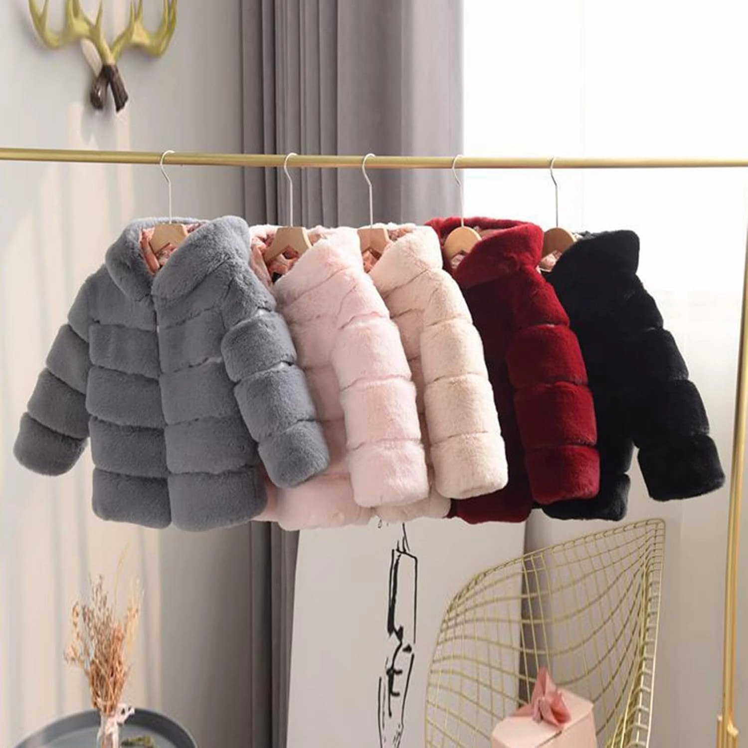 Kids Girls Warm Hooded Faux Fur Fleece Jacket Coat Thick Furry Fuzzy Jacket Outerwear Toddler Girls Winter Overcoat