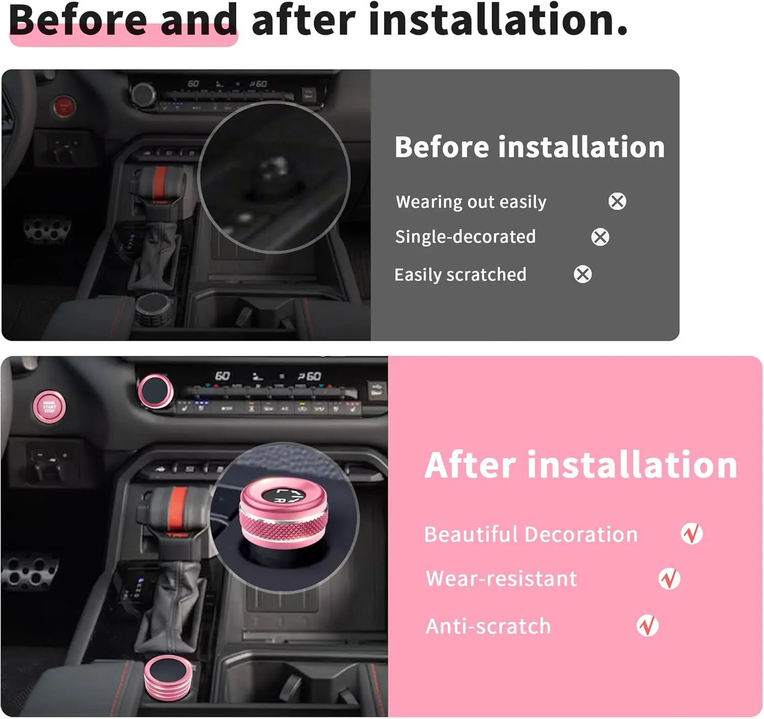 Knob Cover Accessories for Toyota Tundra 2022-2025 & Sequoia 2023-2025, 5pcs Aluminum Alloy Trim Set (Pink, 14-inch Display Screen)