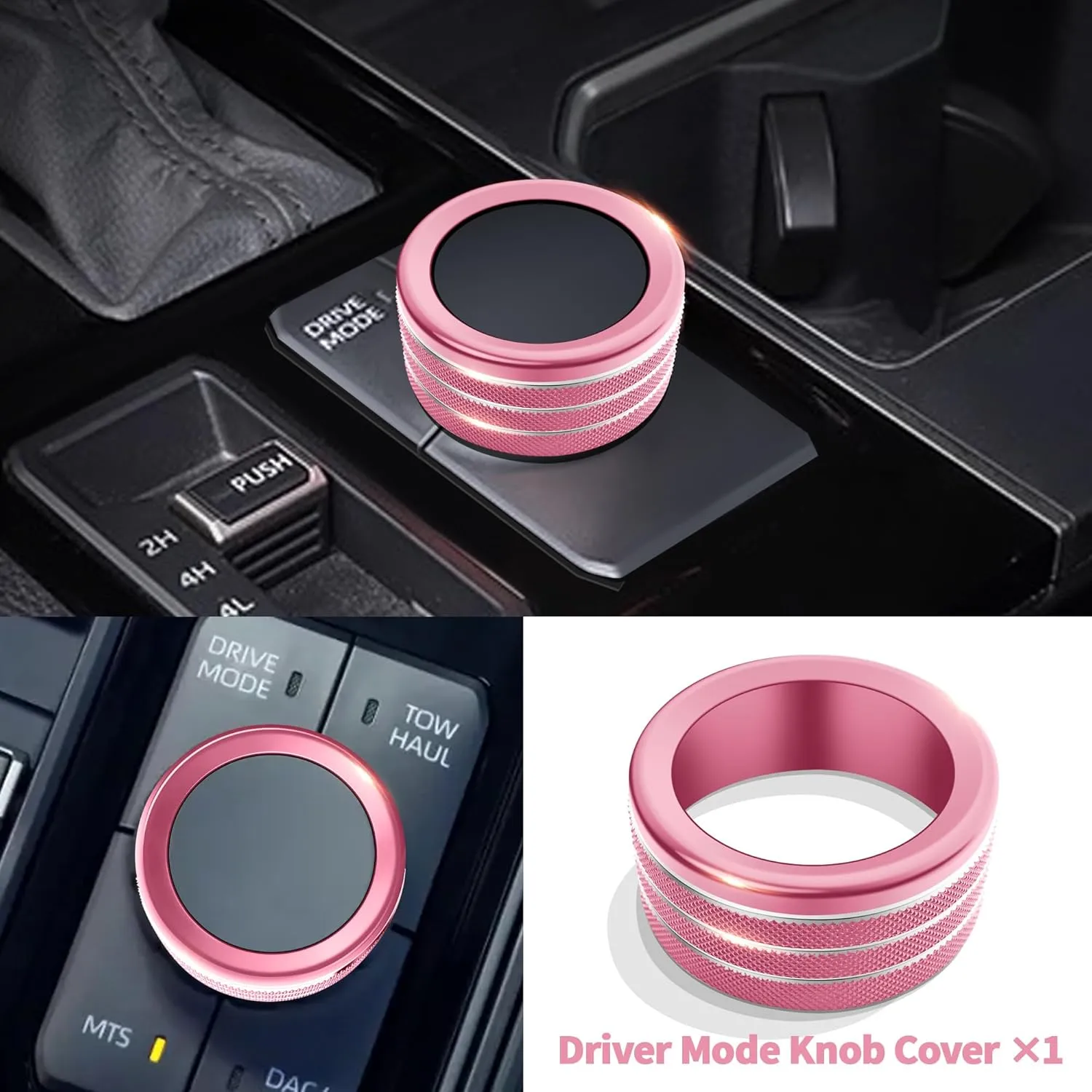 Knob Cover Accessories for Toyota Tundra 2022-2025 & Sequoia 2023-2025, 5pcs Aluminum Alloy Trim Set (Pink, 14-inch Display Screen)