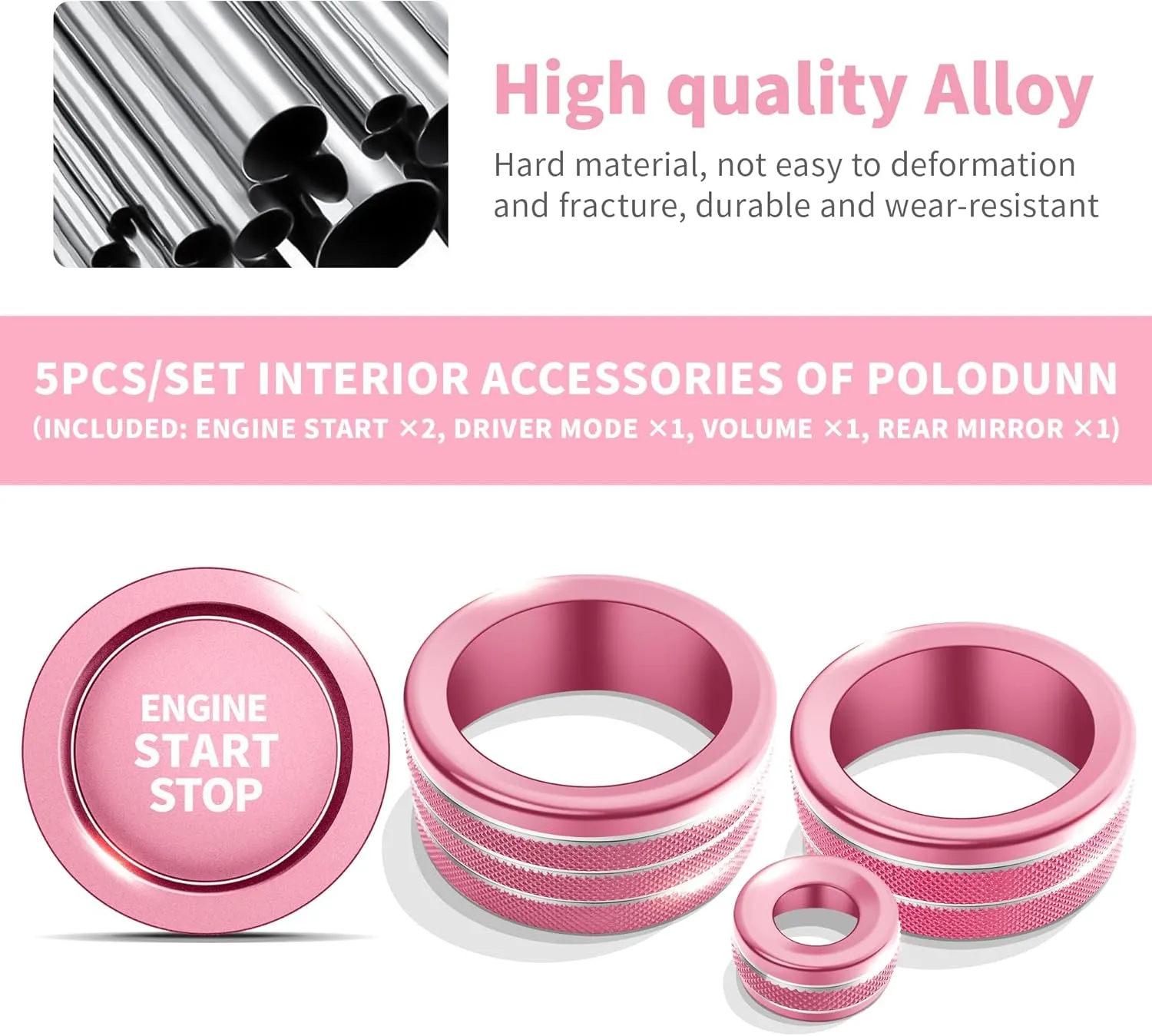 Knob Cover Accessories for Toyota Tundra 2022-2025 & Sequoia 2023-2025, 5pcs Aluminum Alloy Trim Set (Pink, 14-inch Display Screen)
