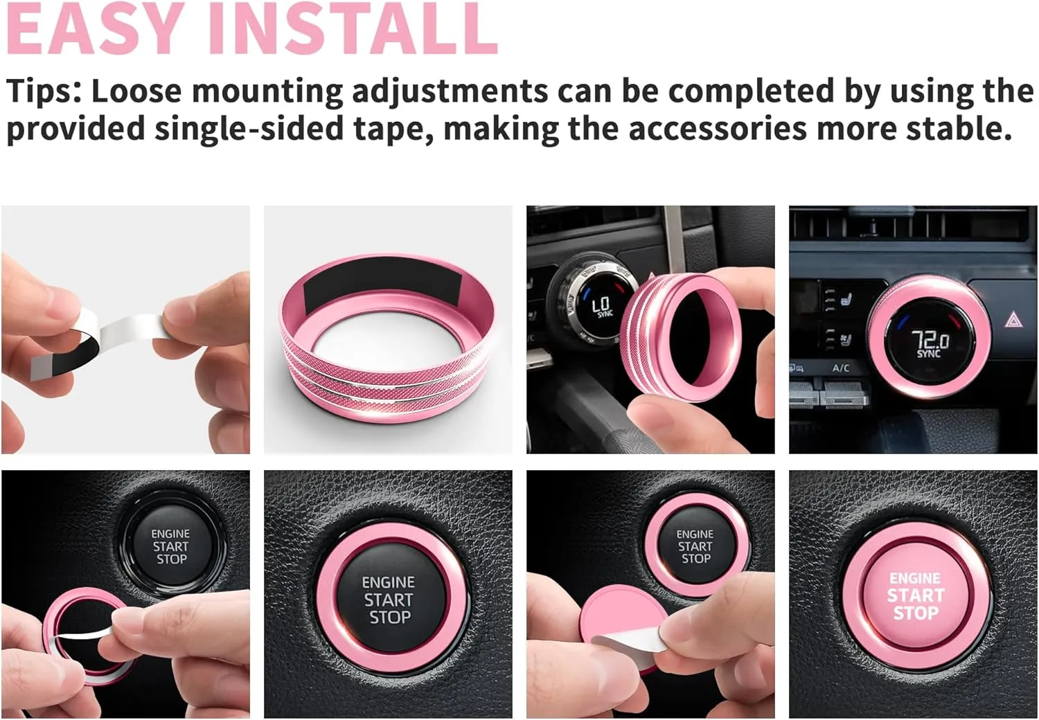 Knob Cover Accessories for Toyota Tundra 2022-2025 & Sequoia 2023-2025, 5pcs Aluminum Alloy Trim Set (Pink, 14-inch Display Screen)