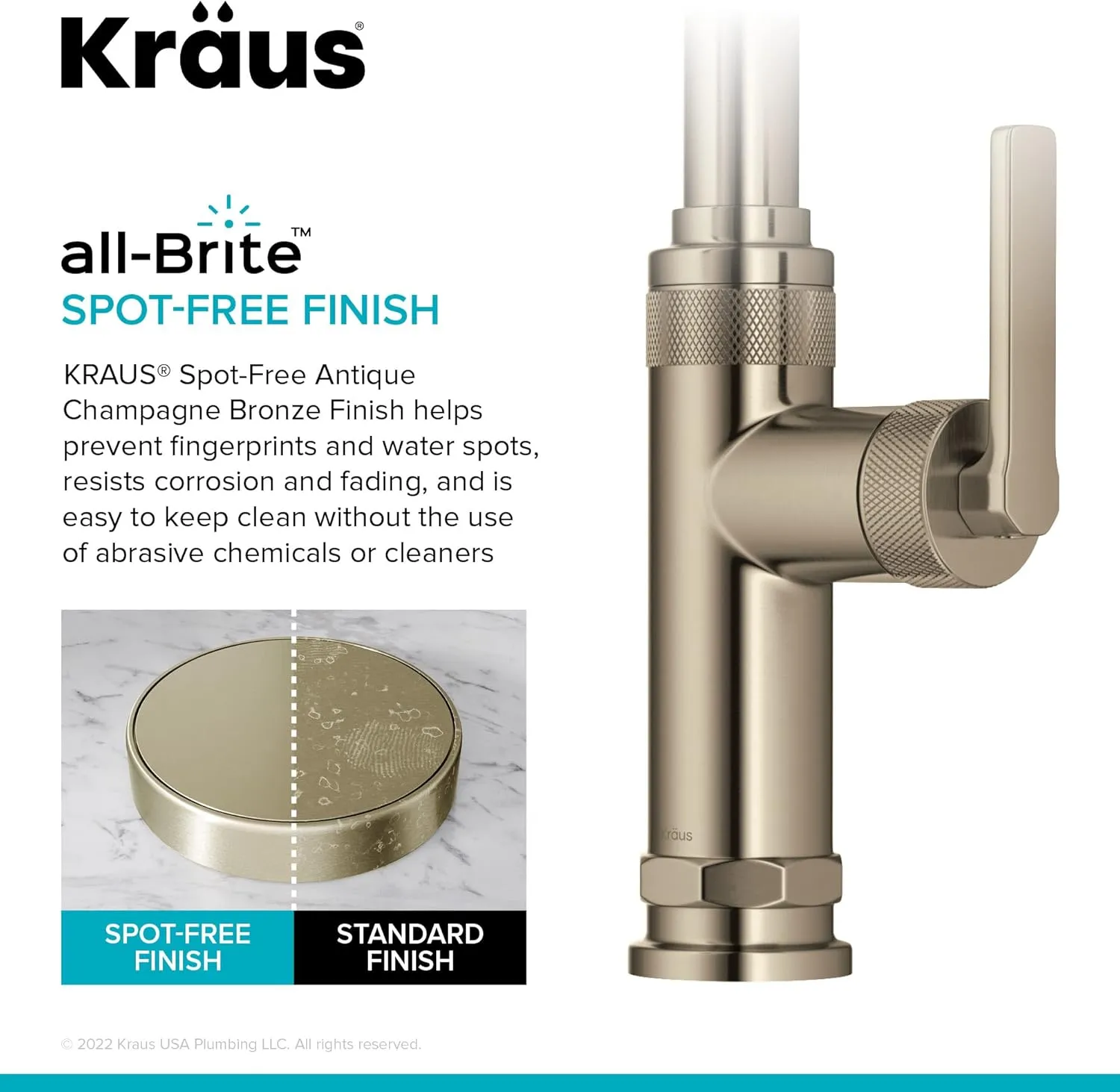 KRAUS Allyn Industrial Pull-Down Single Handle Kitchen Faucet in Spot-Free Antique Champagne Bronze, KPF-4102SFACB