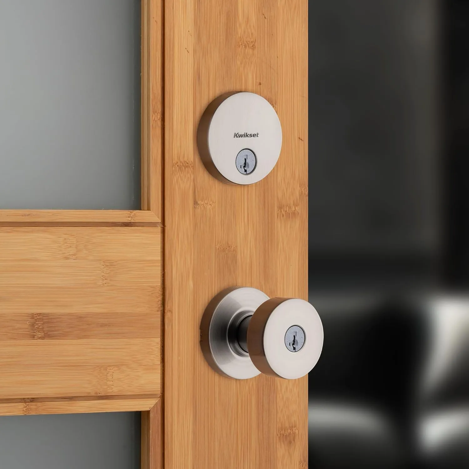 Kwikset 991 Pismo Keyed Entry Knob and Single Cylinder Deadbolt Combo Pack Featuring SmartKey and Microban in Satin Nickel