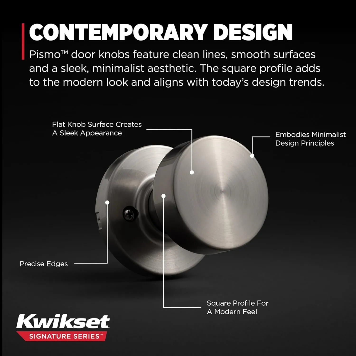 Kwikset Pismo Dummy Door Knob, Single Sided Handle for Closets, French Double Doors, and Pantry, Satin Nickel Non-Turning Interior Push/Pull Door Knob, with Microban Protection, Round Rose