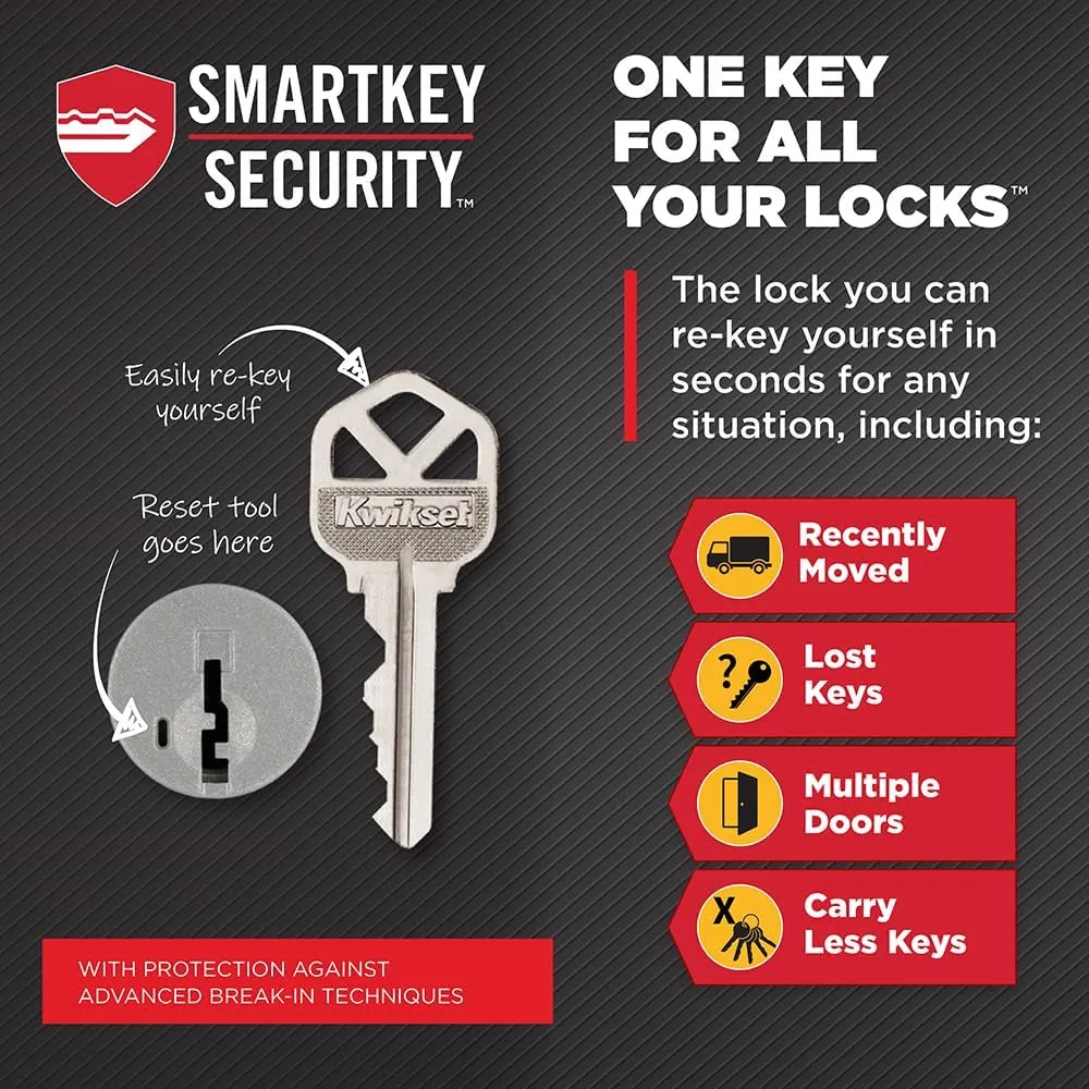 Kwikset Singapore Entry Door Handle with Lock and Key, Secure Keyed Reversible Lever Exterior, For Front Entrance and Bedrooms, Satin Nickel, Pick Resistant Smartkey Rekey Security and Microban