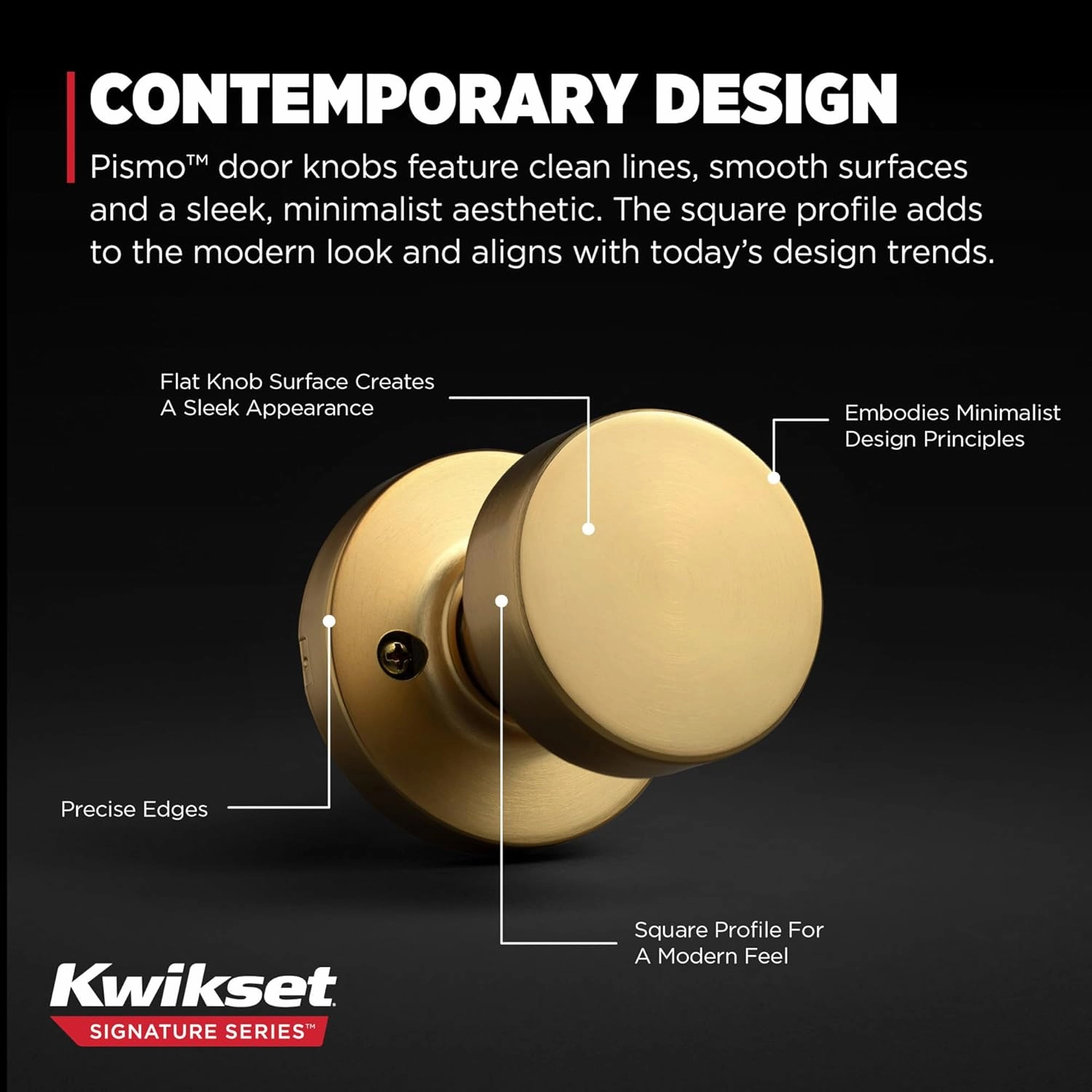 Kwikset Pismo Dummy Door Knob, Single Sided Handle for Closets, French Double Doors, and Pantry, Satin Brass, Round, Non-Turning Interior Push/Pull Door Knob, Microban Protection