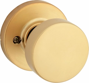 Kwikset Pismo Dummy Door Knob, Single Sided Handle for Closets, French Double Doors, and Pantry, Satin Brass, Round, Non-Turning Interior Push/Pull Door Knob, Microban Protection