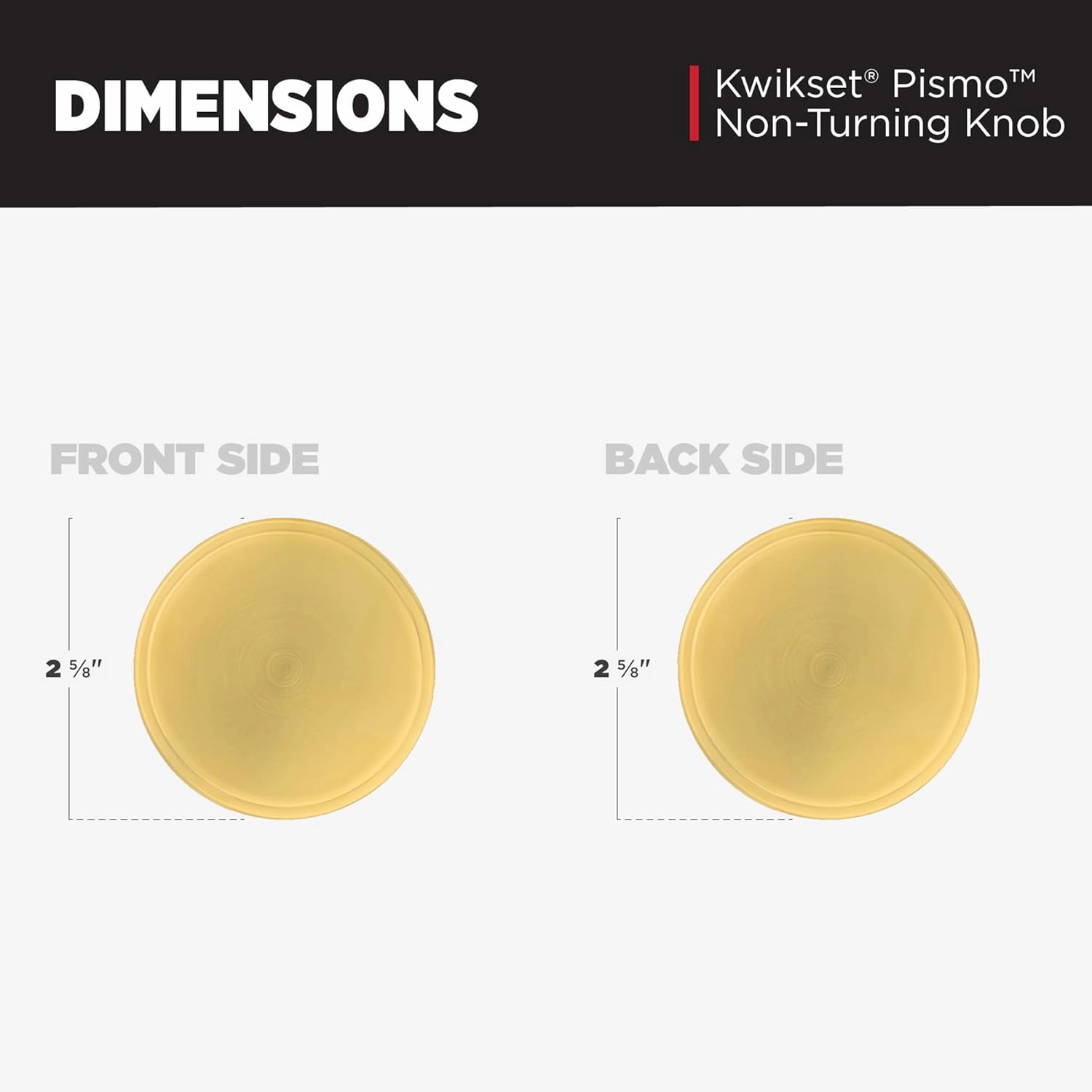 Kwikset Pismo Dummy Door Knob, Single Sided Handle for Closets, French Double Doors, and Pantry, Satin Brass, Round, Non-Turning Interior Push/Pull Door Knob, Microban Protection