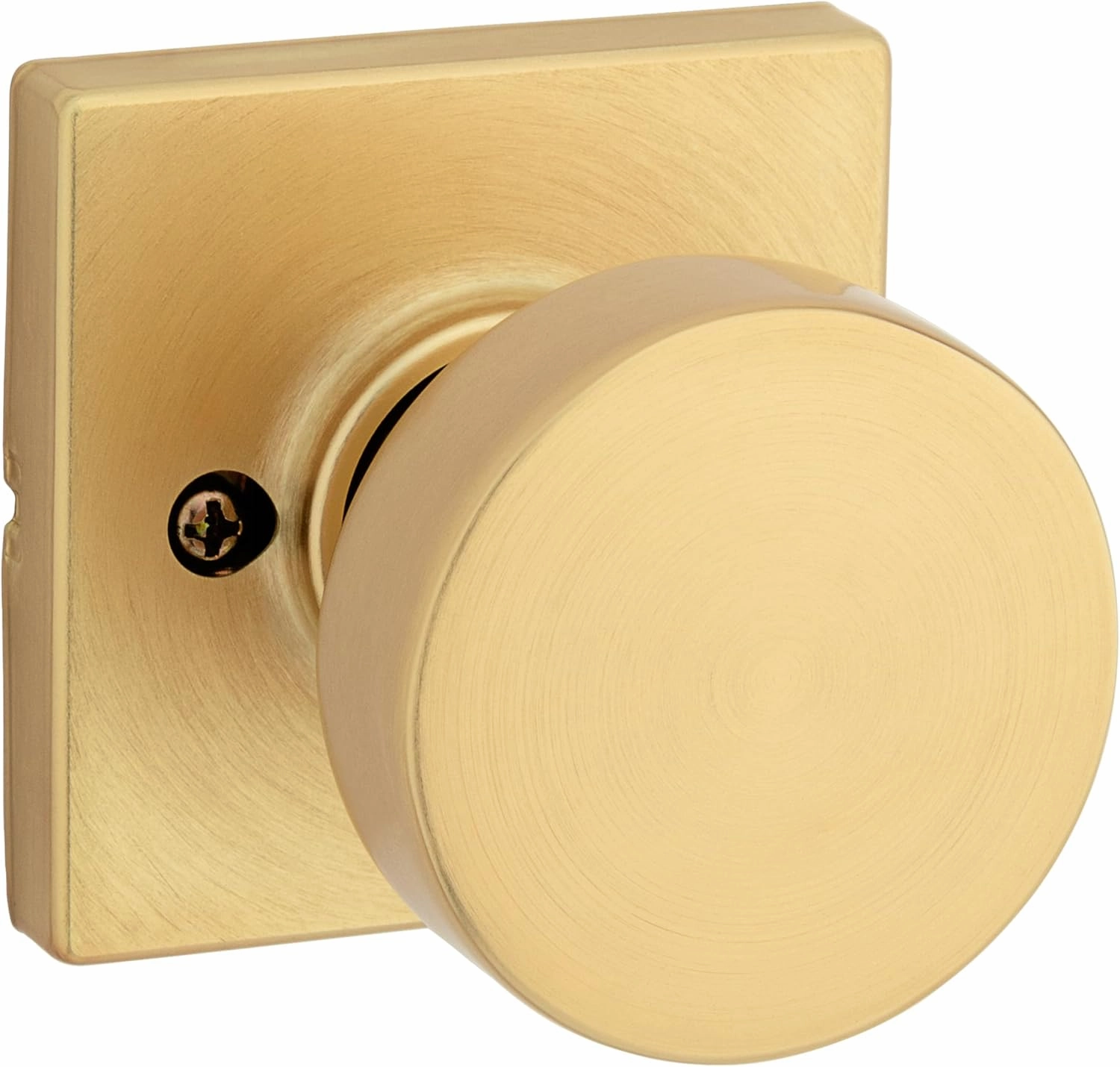 Kwikset Pismo Dummy Door Knob, Single Sided Handle for Closets, French Double Doors, and Pantry, Satin Brass, Square, Non-Turning Interior Push/Pull Door Knob, Microban Protection