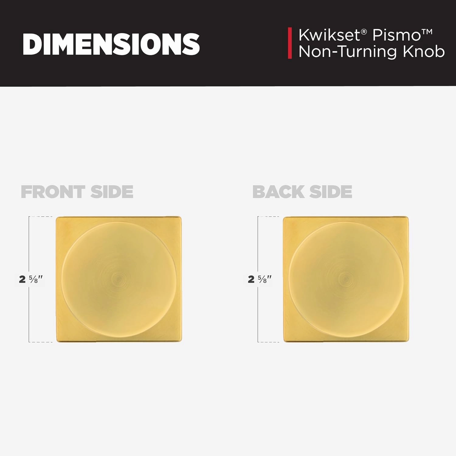 Kwikset Pismo Dummy Door Knob, Single Sided Handle for Closets, French Double Doors, and Pantry, Satin Brass, Square, Non-Turning Interior Push/Pull Door Knob, Microban Protection