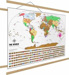 Landmass 24" Magnetic Wood Poster Hanger Frame   Scratch Off Map Of The World - Premium Map Poster with Flags - Deluxe Travel Tracker Print - Wall Hanging Art - Home Office Decor - Gift Idea