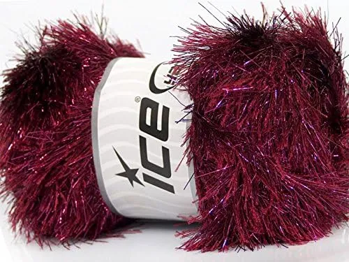 Large 100 gram Skein Burgundy Pink Eyelash Dazzle Metallic Eyelash Yarn, 120 Yards