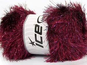 Large 100 gram Skein Burgundy Pink Eyelash Dazzle Metallic Eyelash Yarn, 120 Yards