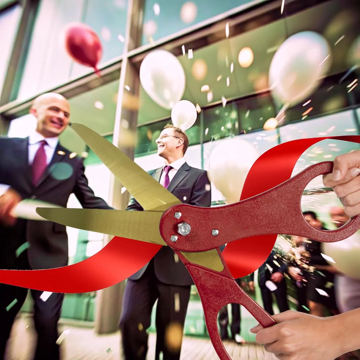 Large Ribbon Cutting Ceremony Kit - Oversize 20 Inch Red Scissors for Ribbon Cutting with Gold Blade and Red Satin Ceremonial Ribbon for Grand Openings and Special Events