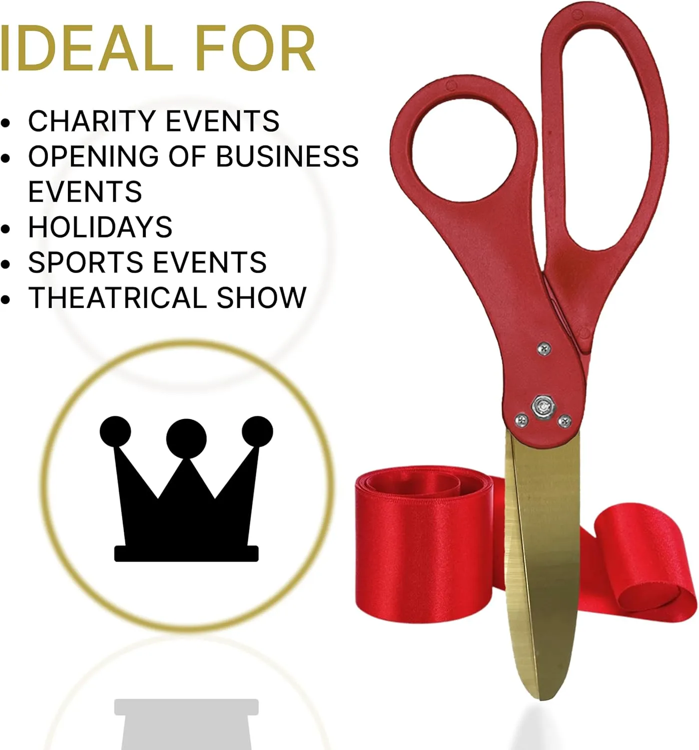 Large Ribbon Cutting Ceremony Kit - Oversize 20 Inch Red Scissors for Ribbon Cutting with Gold Blade and Red Satin Ceremonial Ribbon for Grand Openings and Special Events