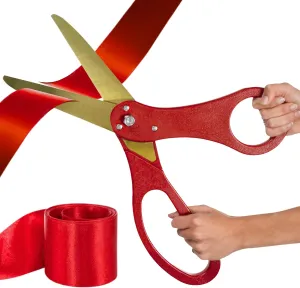 Large Ribbon Cutting Ceremony Kit - Oversize 20 Inch Red Scissors for Ribbon Cutting with Gold Blade and Red Satin Ceremonial Ribbon for Grand Openings and Special Events