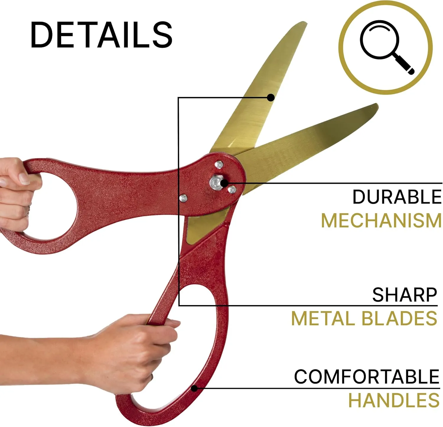 Large Ribbon Cutting Ceremony Kit - Oversize 20 Inch Red Scissors for Ribbon Cutting with Gold Blade and Red Satin Ceremonial Ribbon for Grand Openings and Special Events