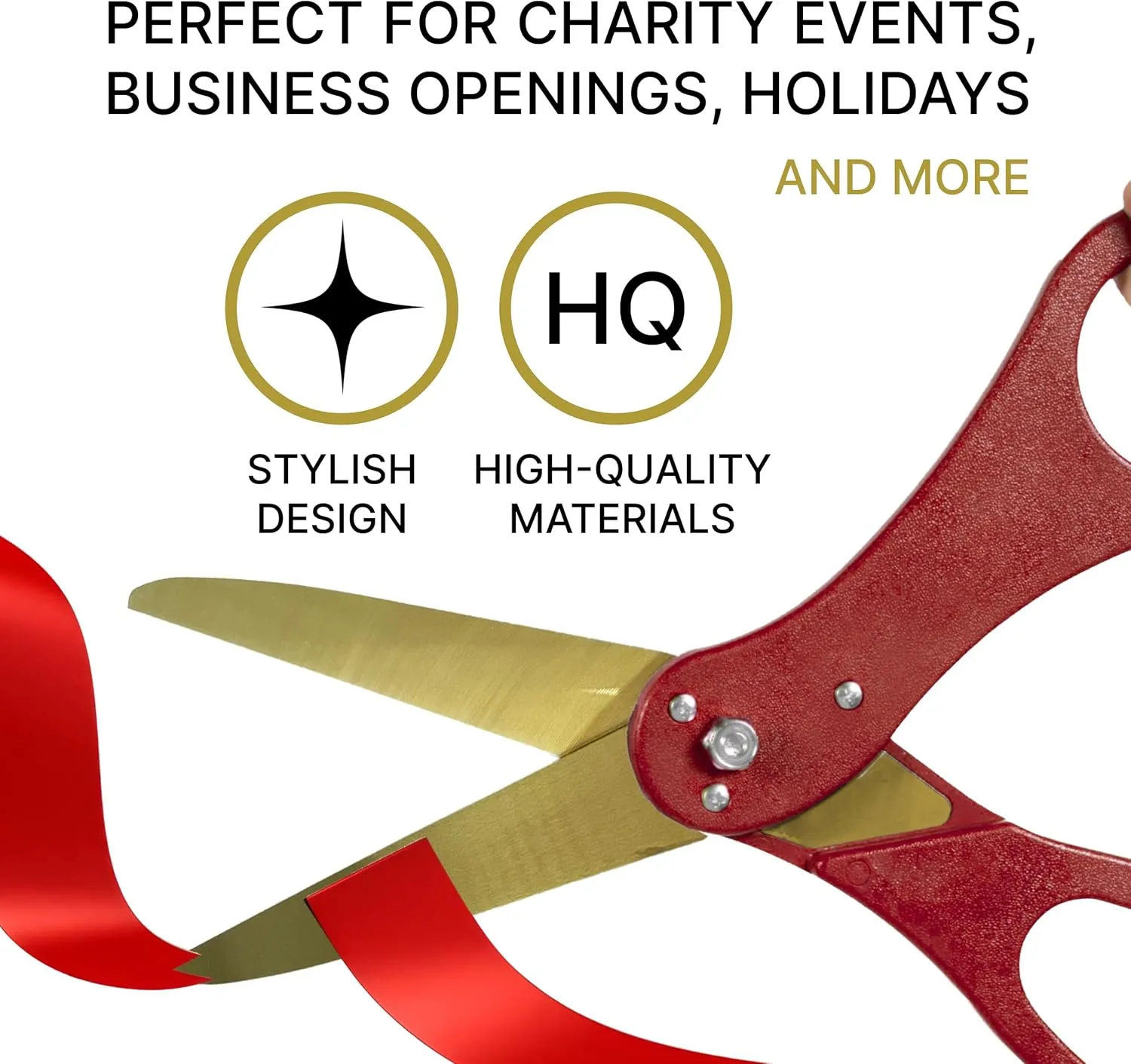 Large Ribbon Cutting Ceremony Kit - Oversize 20 Inch Red Scissors for Ribbon Cutting with Gold Blade and Red Satin Ceremonial Ribbon for Grand Openings and Special Events