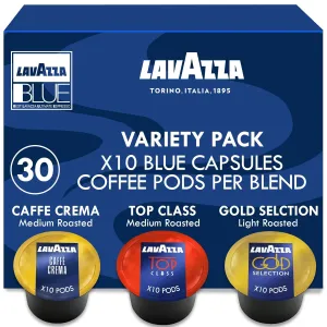 Lavazza Blue Coffee 30 x Pods Keto Increase Energy, Focus, Top Class, Gold, Caffe Crema, 10ct ea, Light Medium Dark Roast Arabica, Robusta, Bold, Smooth, Single Serve Pod