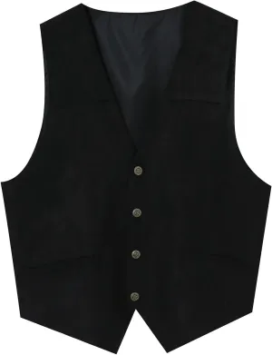 LCMTWX Black Vest Men V Neck Pocket Retro Color Vest Blouse With Button Utility Vest Men Mens Blazer Men Tux Chaleco Para