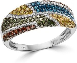 LE VIAN 1/6 Carat Diamond Statement Ring for Women | 14k White Gold Pave Design Ring for Her with 7/8 Blue Red Orange Brown Diamonds (Multiple Colors, VS2-SI1, 0.98 cttw) Wedding Promise Band Size 7