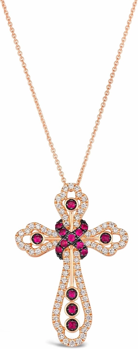 LE VIAN 1/2 Carat Diamond and 1/4 Carat Red Ruby Cross Pendant Necklace for Women in 14k Rose Gold (G-H, VS2-SI1, cttw) on 20 Inch Long Chain with Lobster Claw Clasp