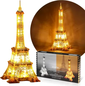 LED 3D Puzzle Eiffel Tower Building Model - 3D Architecture Building Model - Landmark of Paris at Night - 3D Acrylic Puzzle Décor Lamp DIY Ornament Nightlight(Standard,Gold)
