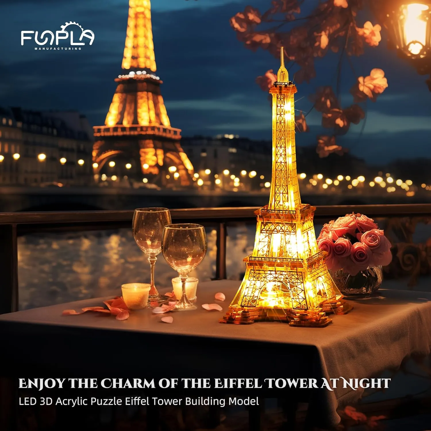 LED 3D Puzzle Eiffel Tower Building Model - 3D Architecture Building Model - Landmark of Paris at Night - 3D Acrylic Puzzle Décor Lamp DIY Ornament Nightlight(Standard,Gold)