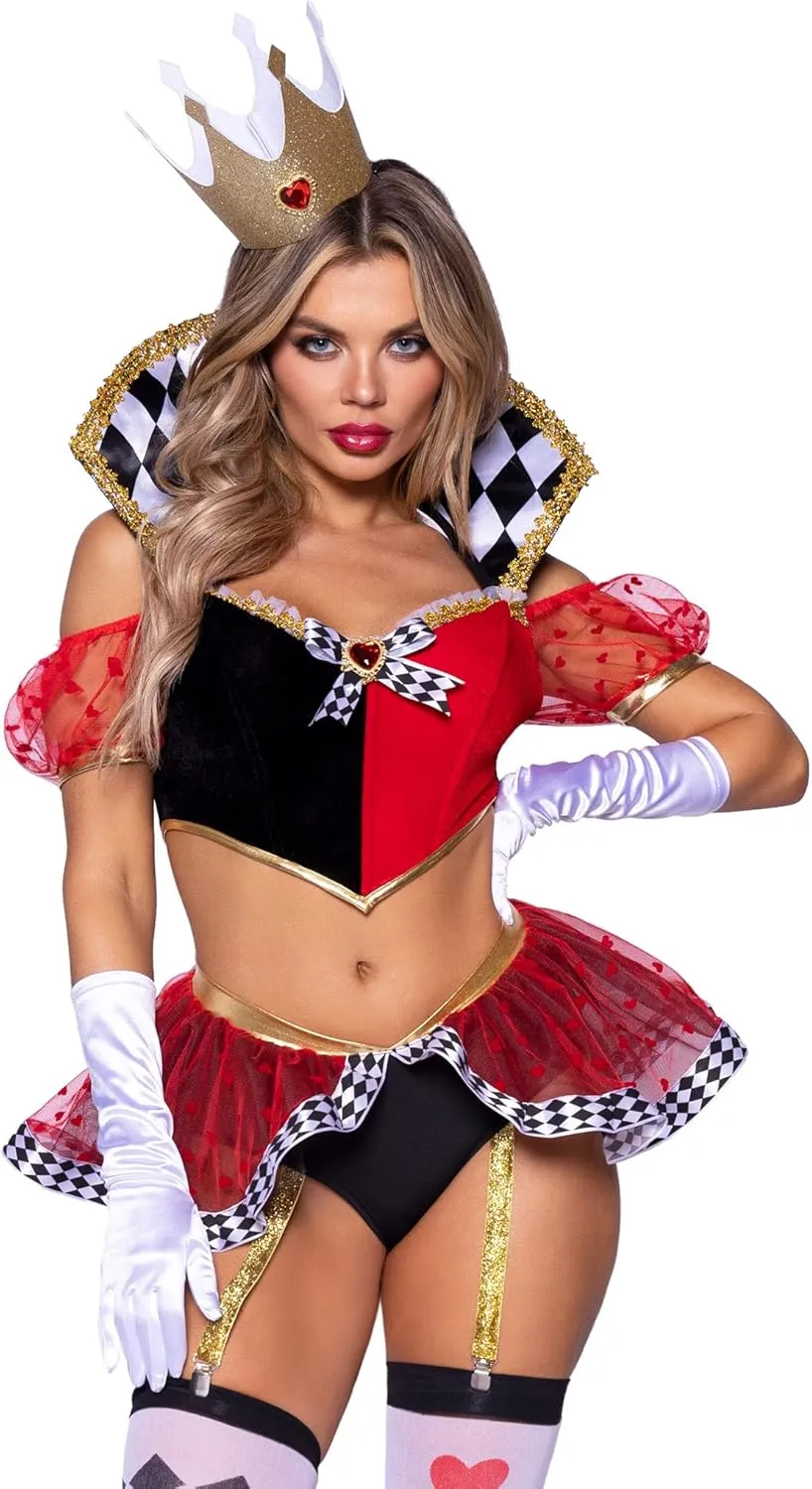 Leg Avenue Women's 3 Pc Wicked Wonderland Queen Costume with Crop Top, Skirt, Crown Headband