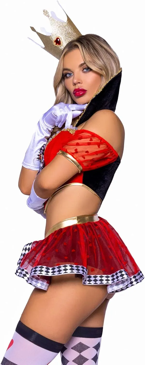 Leg Avenue Women's 3 Pc Wicked Wonderland Queen Costume with Crop Top, Skirt, Crown Headband