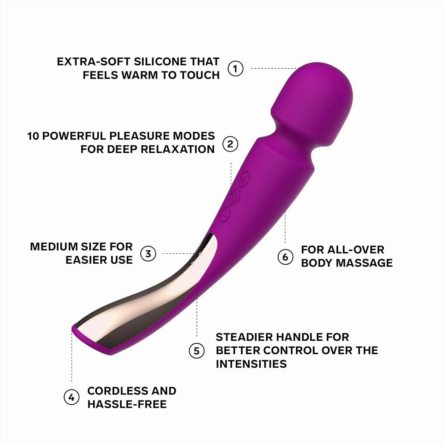 LELO Smart Wand 2 Medium Personal Wand Massager Tension Releasing Muscle and Body Massager, Waterproof & Wireless Rechargeable Wand Vibrator, Personal Vibrator Wand for Her, Deep Rose