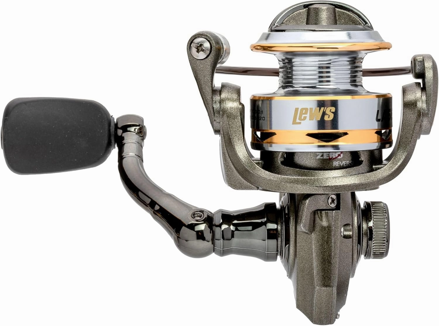 Lew’s Laser Lite Spinning Fishing Reel, 6 1 Bearings, Graphite Frame and Sideplate, Speed Lube, Multi-Disc Drag, Metallic Gray/Silver/Gold