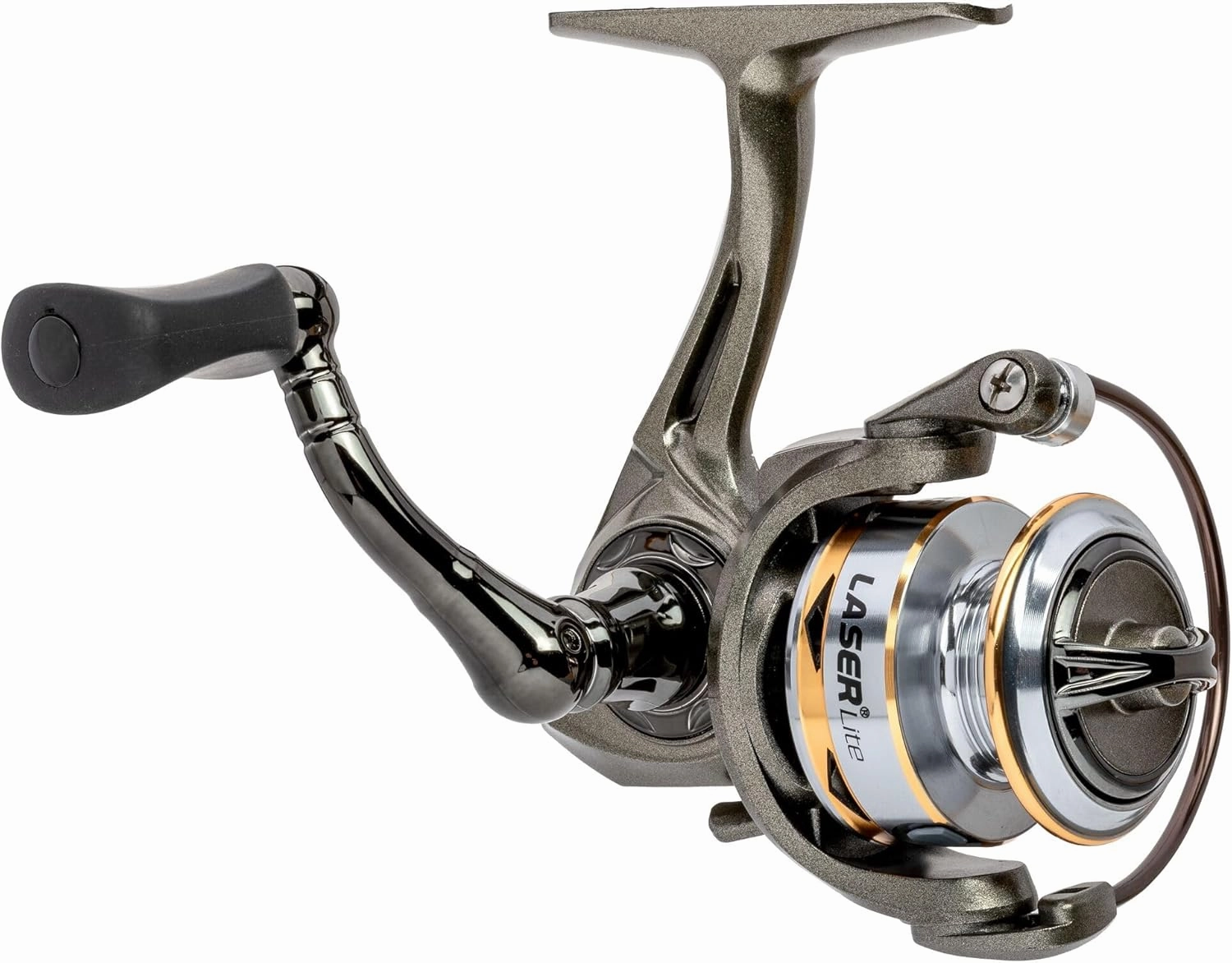 Lew’s Laser Lite Spinning Fishing Reel, 6 1 Bearings, Graphite Frame and Sideplate, Speed Lube, Multi-Disc Drag, Metallic Gray/Silver/Gold