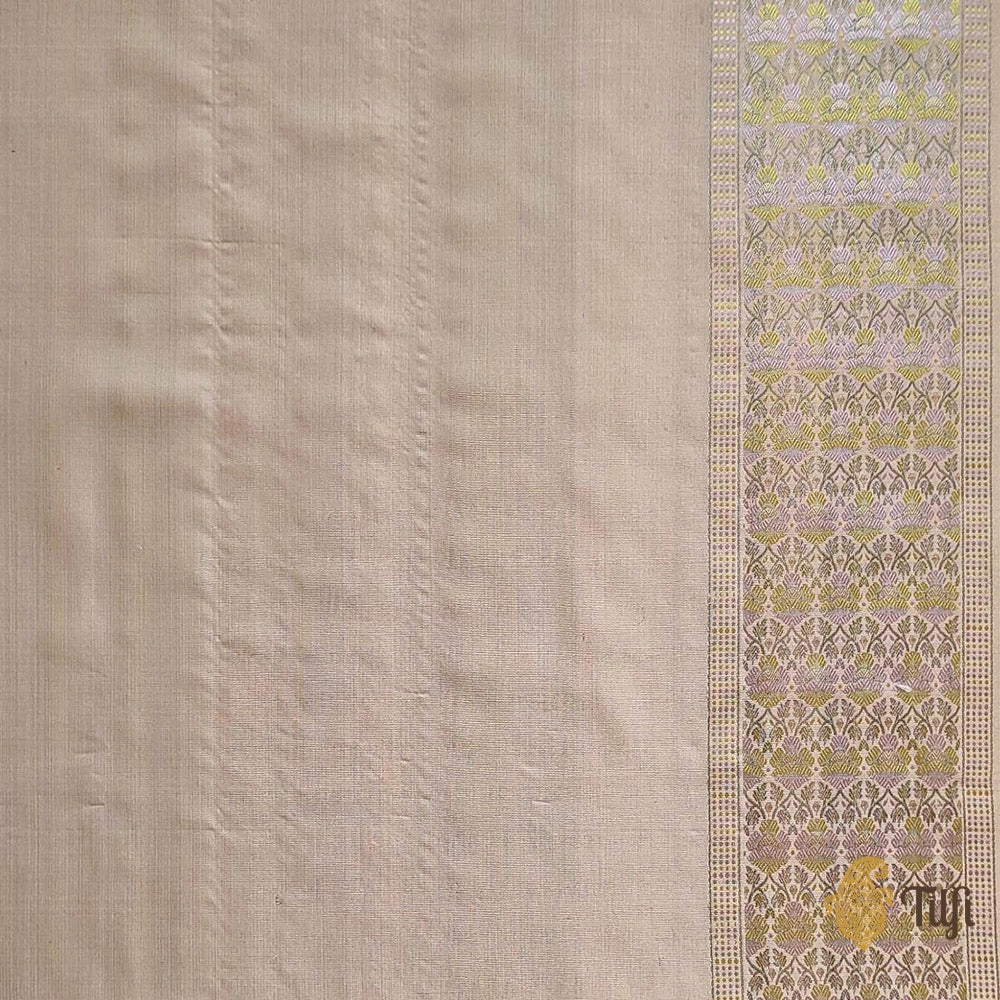 Light Peach Pure Soft Satin Silk Banarasi Handloom Saree