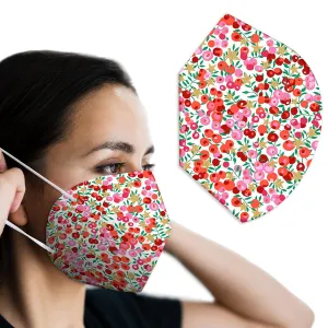 Lightweight KN95 Face Mask Cover for ear loop KN95 masks - Liberty London Wiltshire Star Red & Pink Sparkle - Single layer bonded fabric - No extra loops!