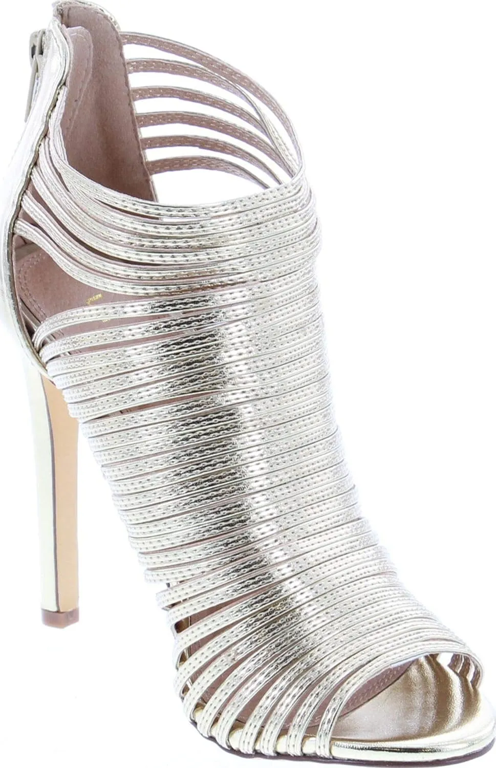 Liliana Nikia-9 Women Metallic Caged Peep Toe Cutout Stiletto Sandal Gold