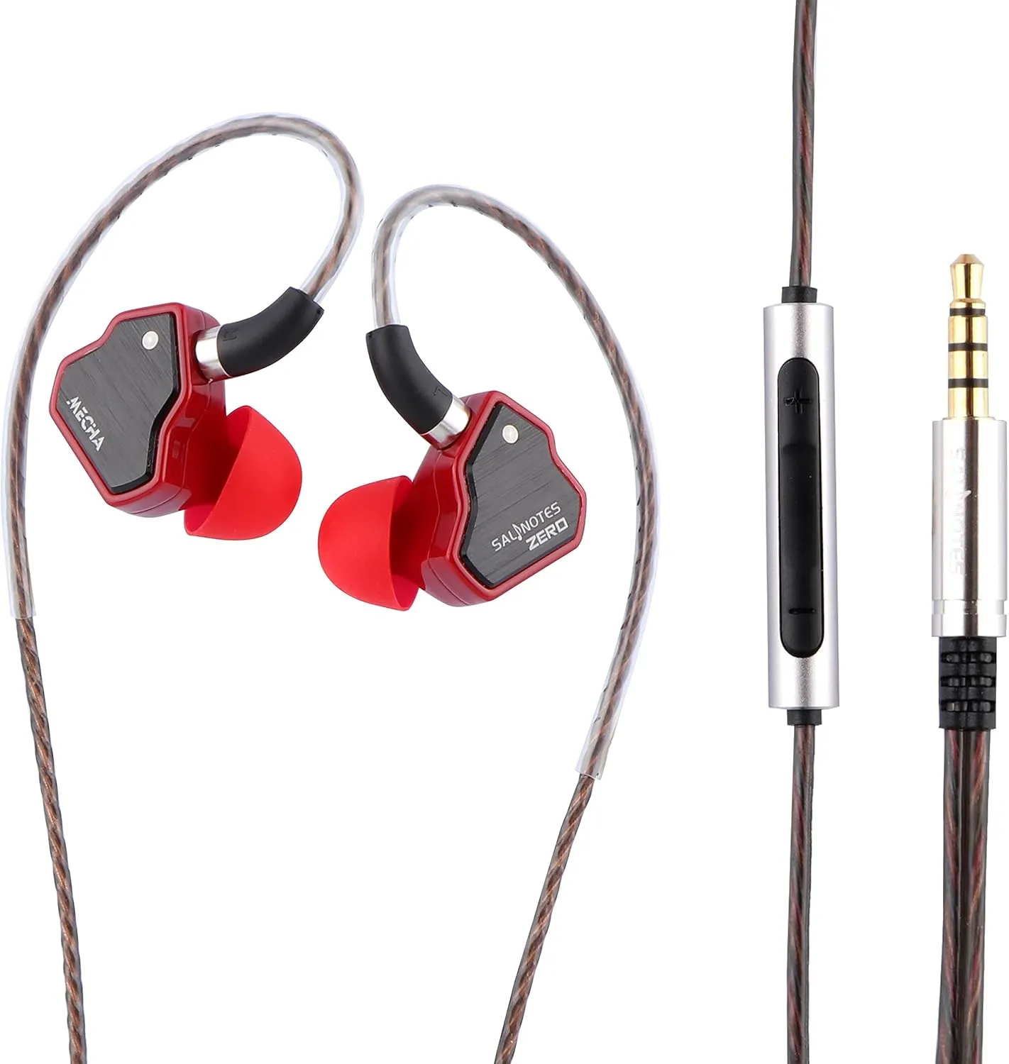Linsoul 7Hz Salnotes Zero HiFi 10mm Dynamic Driver in-Ear Earphone IEM with Metal Composite Diaphragm Stainless Steel Faceplate Detachable 2Pin OFC Cable (Red, with Mic, 3.5mm)