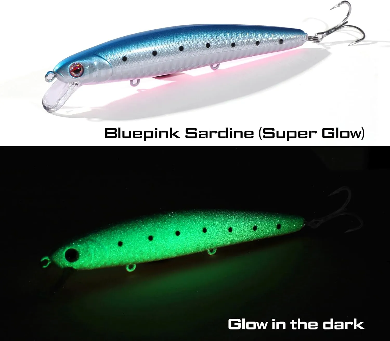 LITTMA California Surf Fishing Lures Saltwater Jerkbait Crankbait Surf Minnow 110 - Metallic Sardine Super Glow & Pearl Pink Belly Glow Lures for Halibut & Striper Fishing