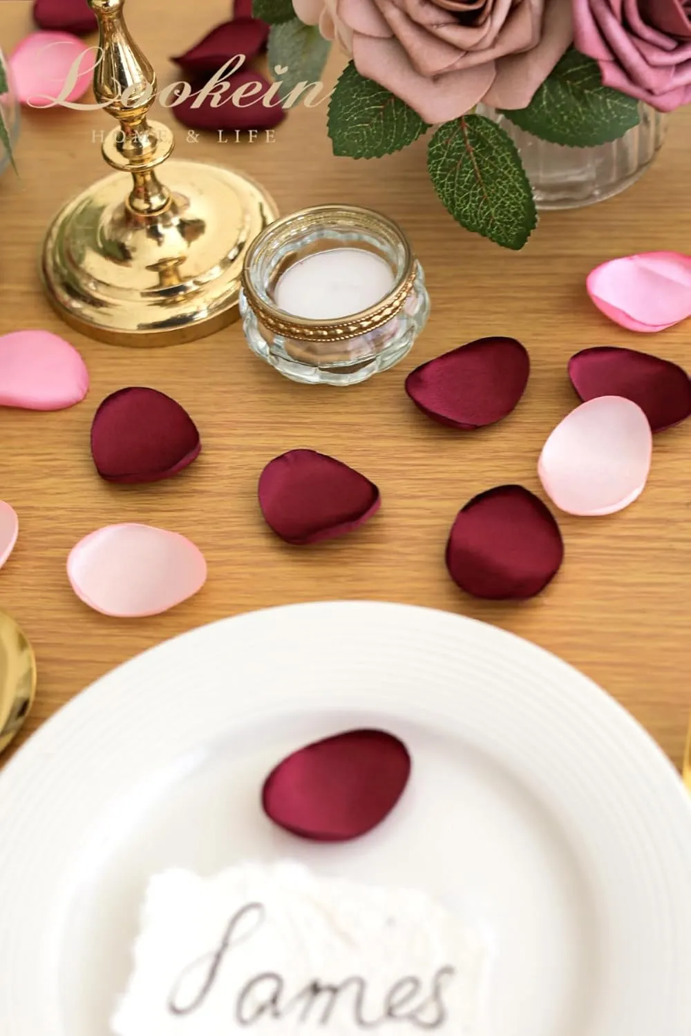 Lookein 300pcs Rose Petals Satin Flower Petals for Wedding Flower Girl Basket Table Centerpieces Aisle Runner Party Confetti Bridal Shower Dinner Wedding Decoration, Elegant Burgundy