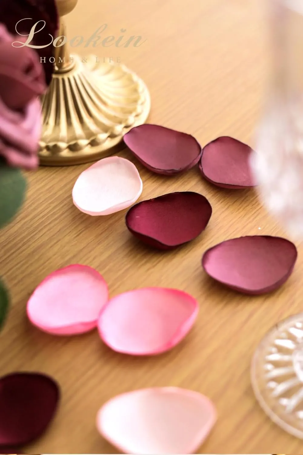 Lookein 300pcs Rose Petals Satin Flower Petals for Wedding Flower Girl Basket Table Centerpieces Aisle Runner Party Confetti Bridal Shower Dinner Wedding Decoration, Elegant Burgundy