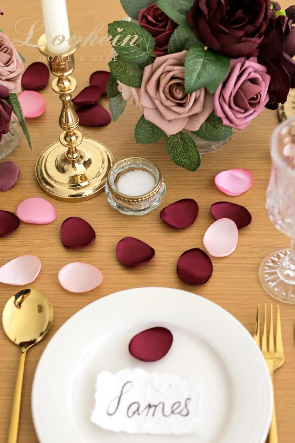 Lookein 300pcs Rose Petals Satin Flower Petals for Wedding Flower Girl Basket Table Centerpieces Aisle Runner Party Confetti Bridal Shower Dinner Wedding Decoration, Elegant Burgundy