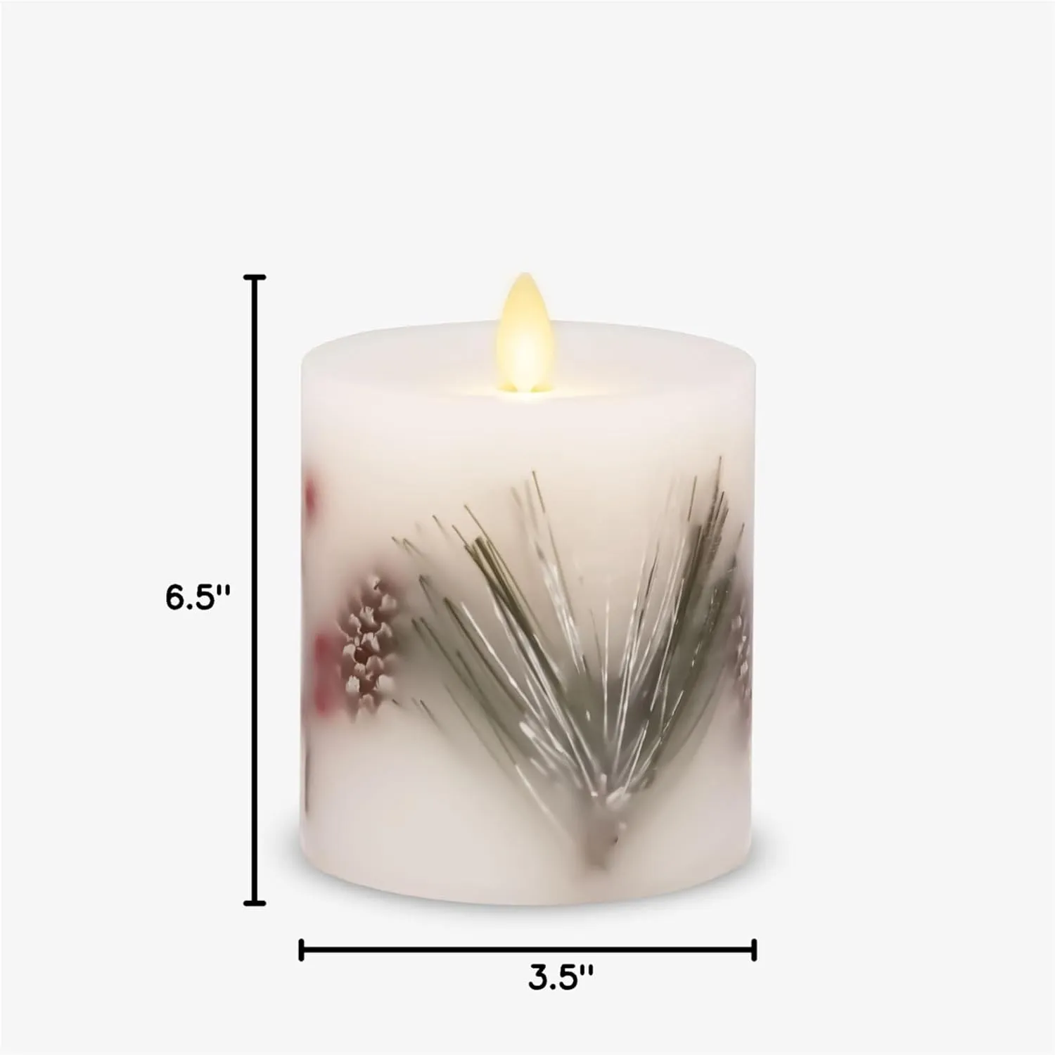 Luminara Embedded Flameless LED Candle - Pine Berries 3.5" x 4.5" - Moving Flame Pillar, Battery Operated Timer, Real Wax, Unscented, Safe